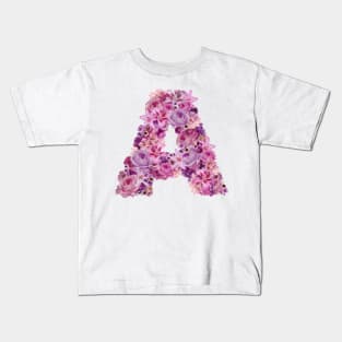 Pink Floral Letter A Kids T-Shirt